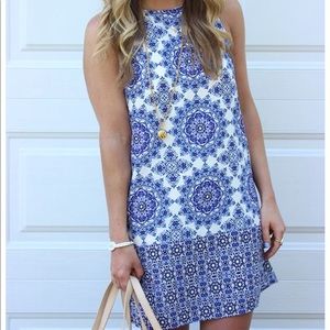 Blue and white dress